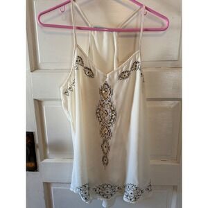 Maurices Cream Embroidered Sequin Tank Top Boho style Festival Aztec Size Large